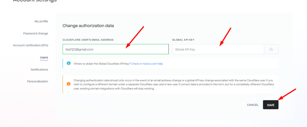 How do I change the API key in my Cloudflare profile configuration ...