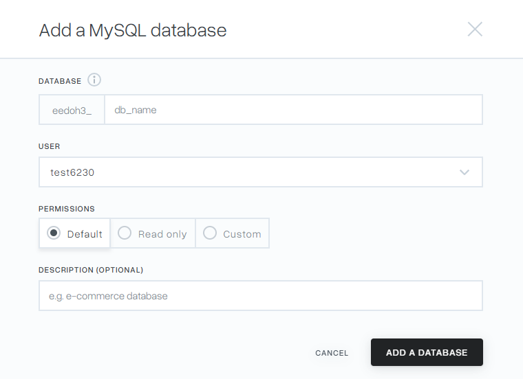 Create a new database - Help mybox.com