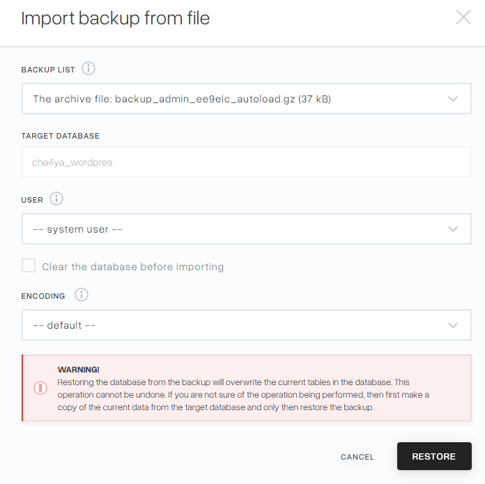 How to restore a database from a .sql file? - Help mybox.com